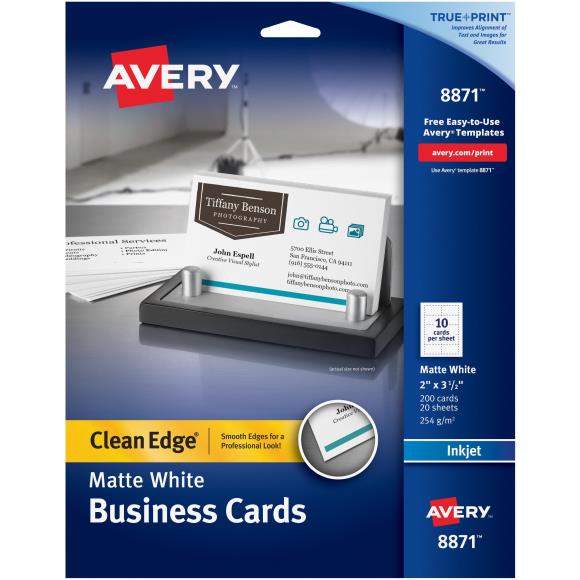 Avery Matte White Clean Edge Business Cards 2"X3.5" 200/Pkg