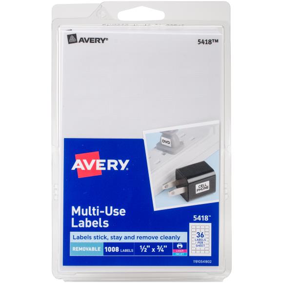 Avery White Removable Print/Write Labels 1008/Pkg