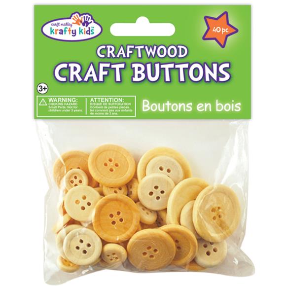 Krafty Kids Craftwood Craft Buttons Assorted 40/Pkg