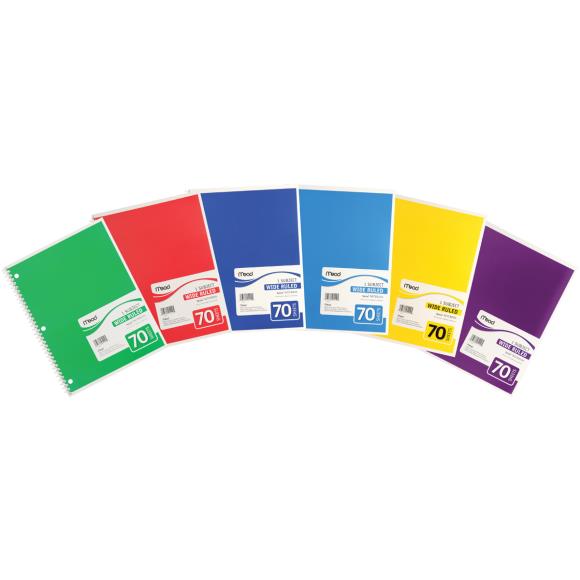 Mead 1 Subject Wide Ruled Spiral-Bound Notebook 10.5"X8"
