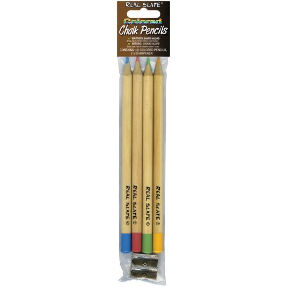 Pepperell Real Slate Chalk Pencils 5/Pkg W/Sharpener