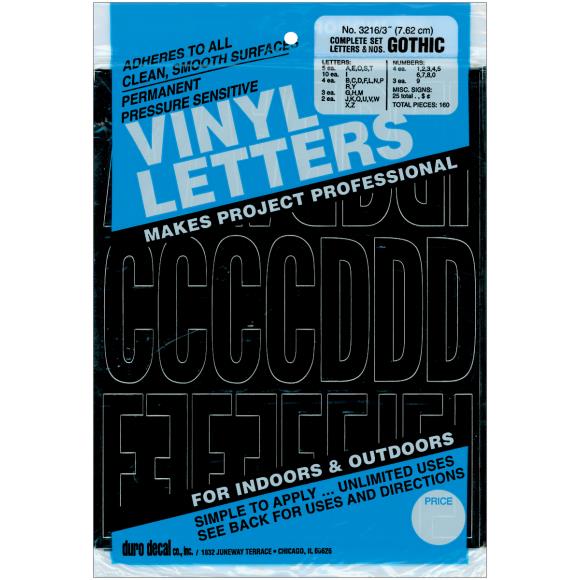 Duro Permanent Adhesive Vinyl Letters & Numbers 3" 160/Pkg