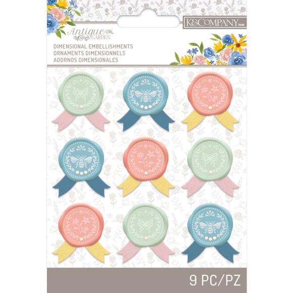 K&Company Antique Garden Seals W/Ribbon Accents 9/Pkg