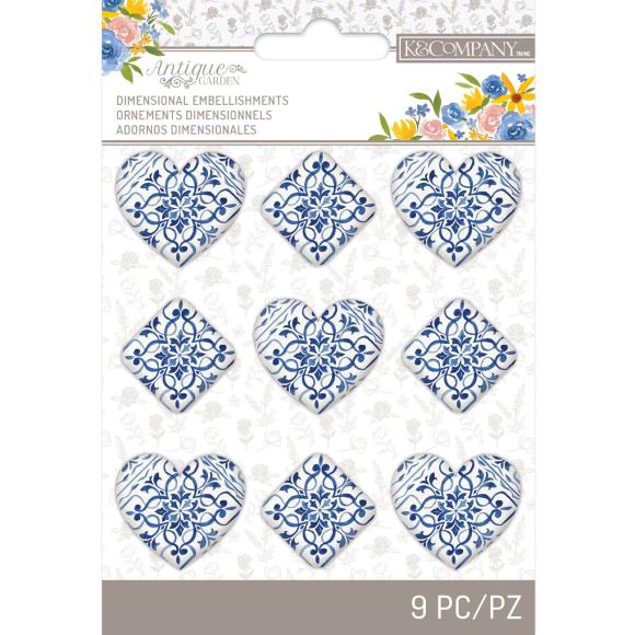 K&Company Antique Garden Tile Hearts 9/Pkg