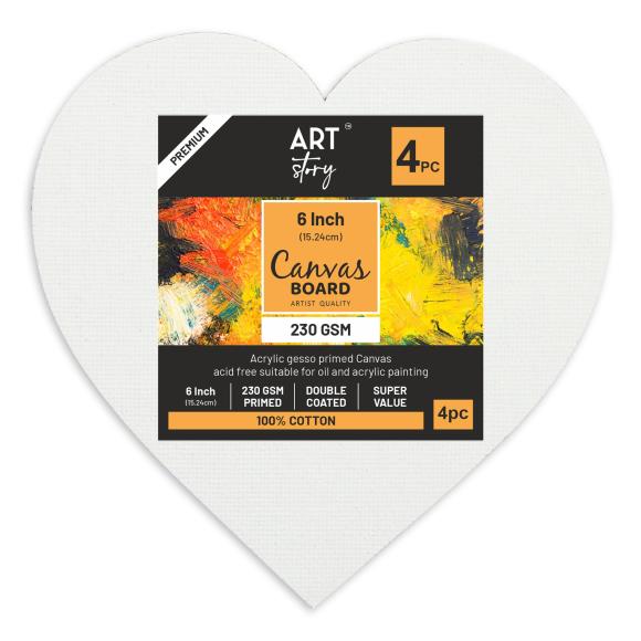Little Birdie Canvas Board Heart 6" 4/Pkg