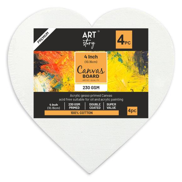 Little Birdie Canvas Board Heart 4" 4/Pkg