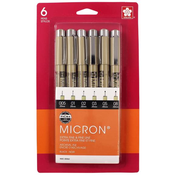 Pigma Micron Pens Assorted 6/Pkg