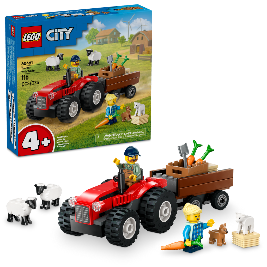 60461 Red Farm Tractor with Trailer & Sheep (Case of 8)