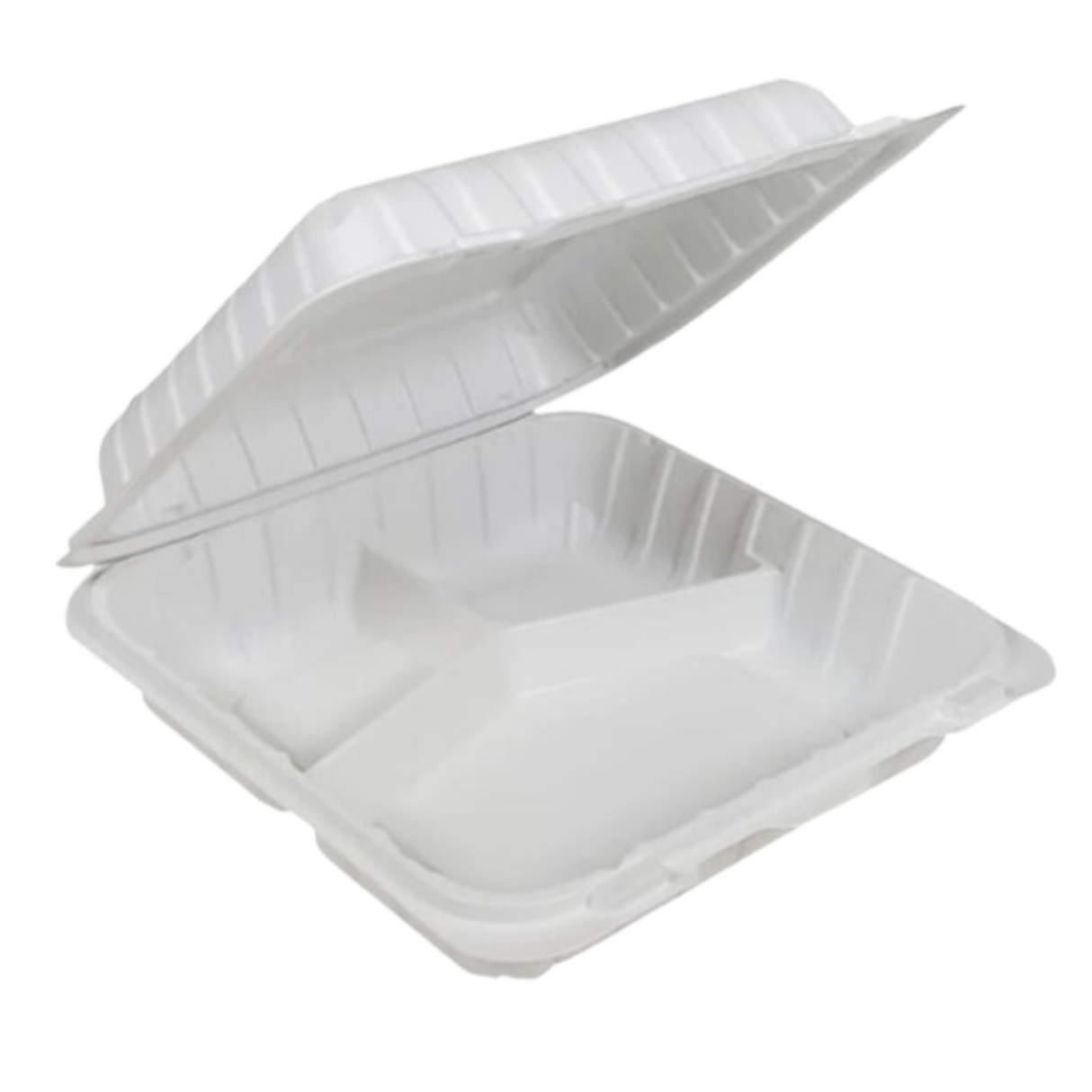 8" x 8"x 3" White MFPP Take-Out Container with 3-Comp. - 150/cs