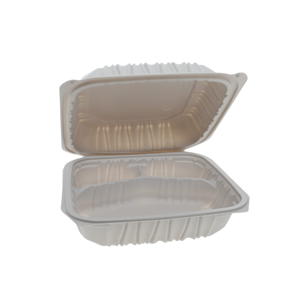 8.5" x 8.5" x 3" White MFPP Take-Out Container with 3comp - 146/cs