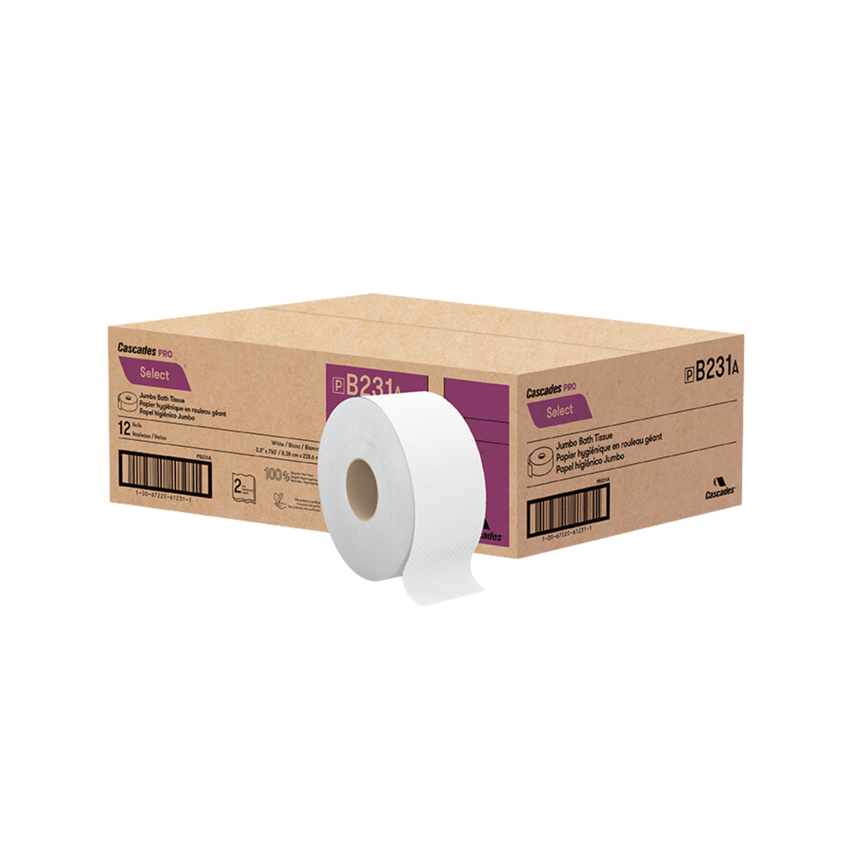 3.3" x 750' 2ply Jumbo Toilet Paper - 12 Rolls