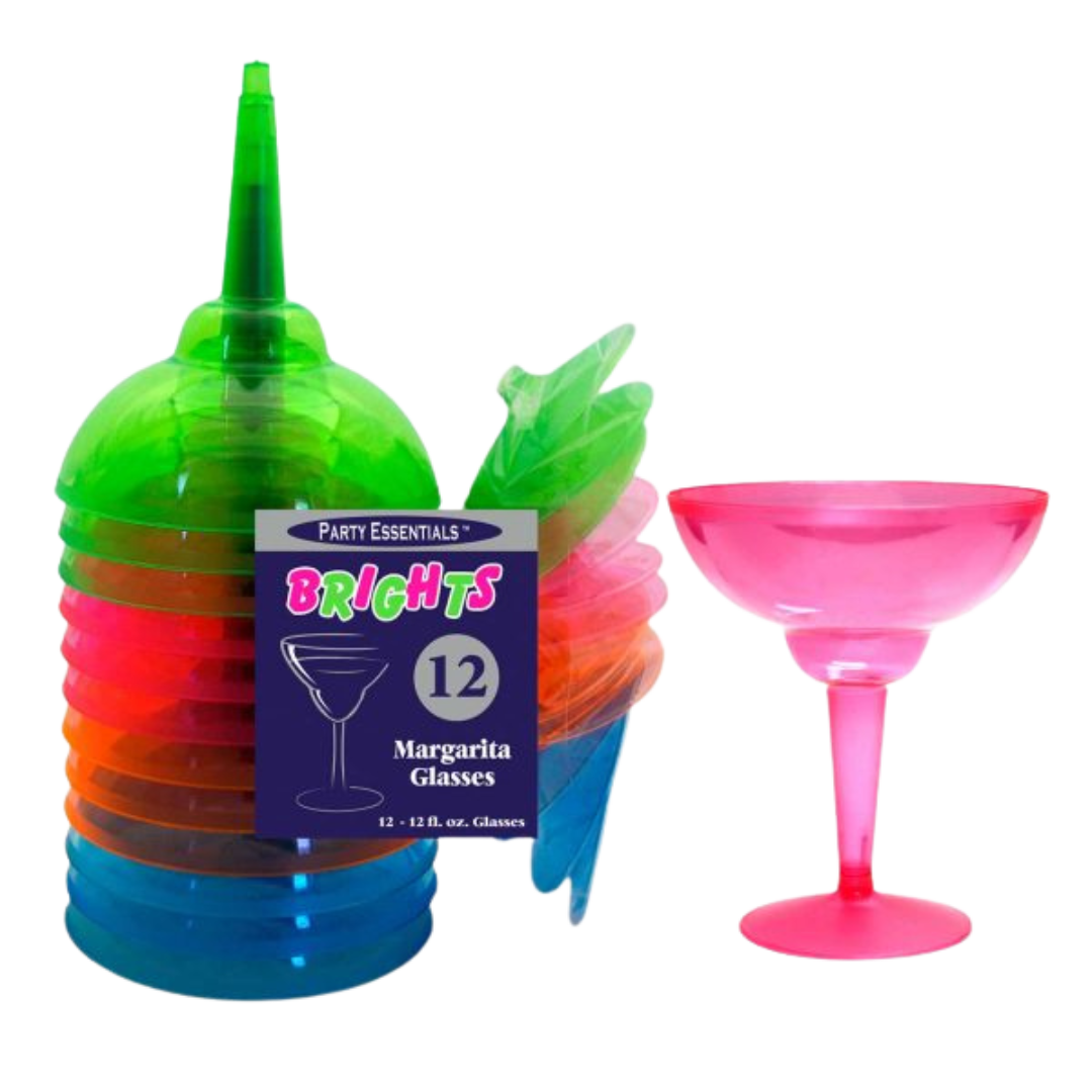 12oz Assorted Neon Margarita Glasses - 12pcs x 12pks/case