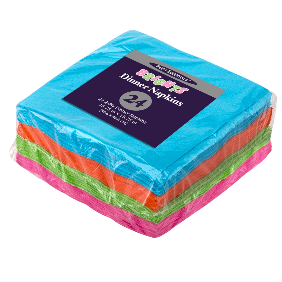 15.75 x 15.75" Assorted Neon Dinner Napkins - 24pcs/pk
