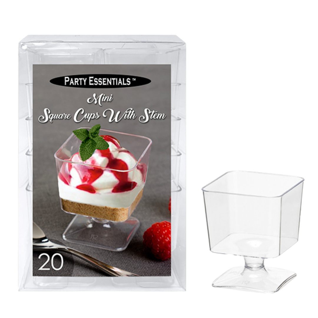 2oz Clear Mini Square Cups with Stem - 20pcs/pk