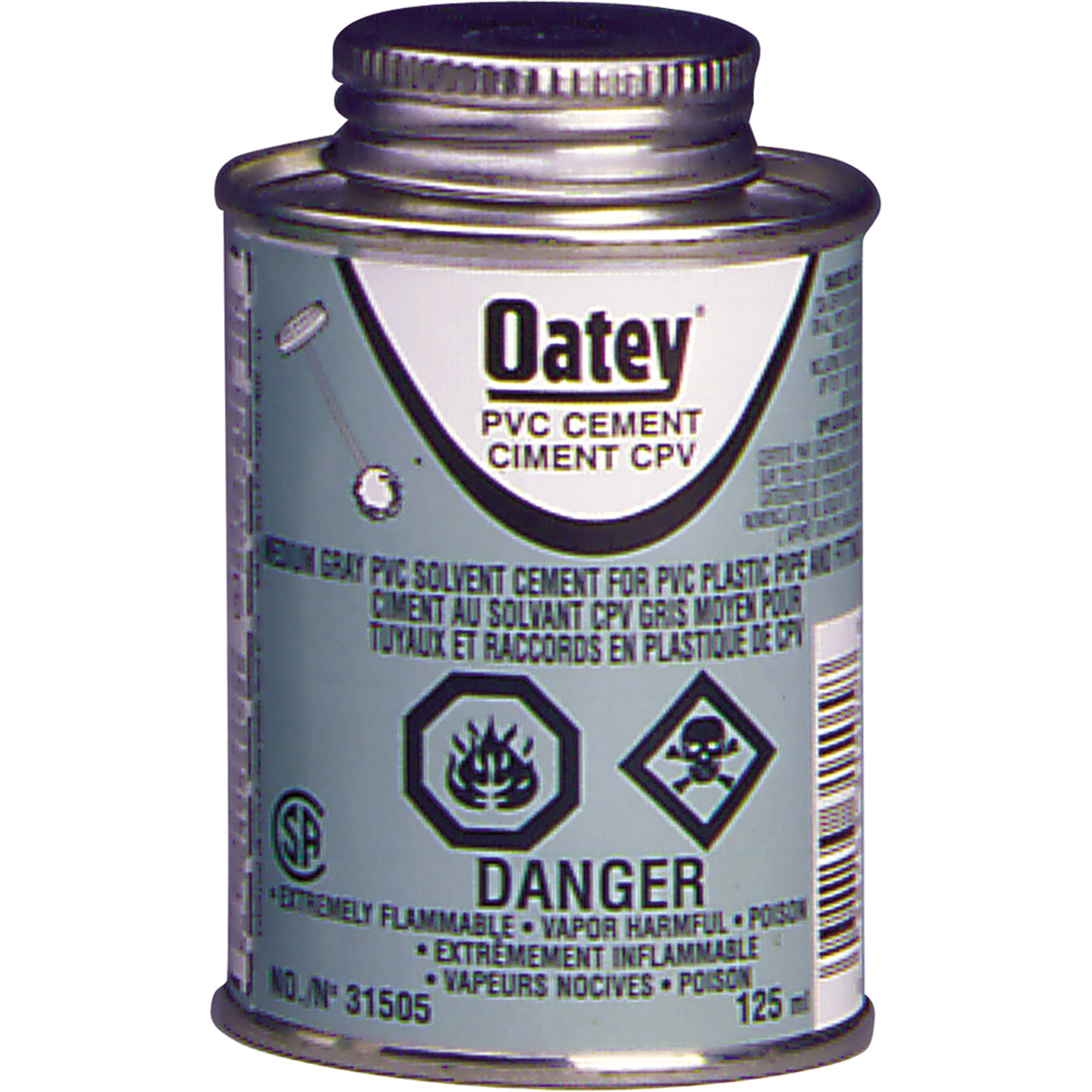 PVC Medium-Duty Cement, 946 ml, Brush-Top Can, Grey