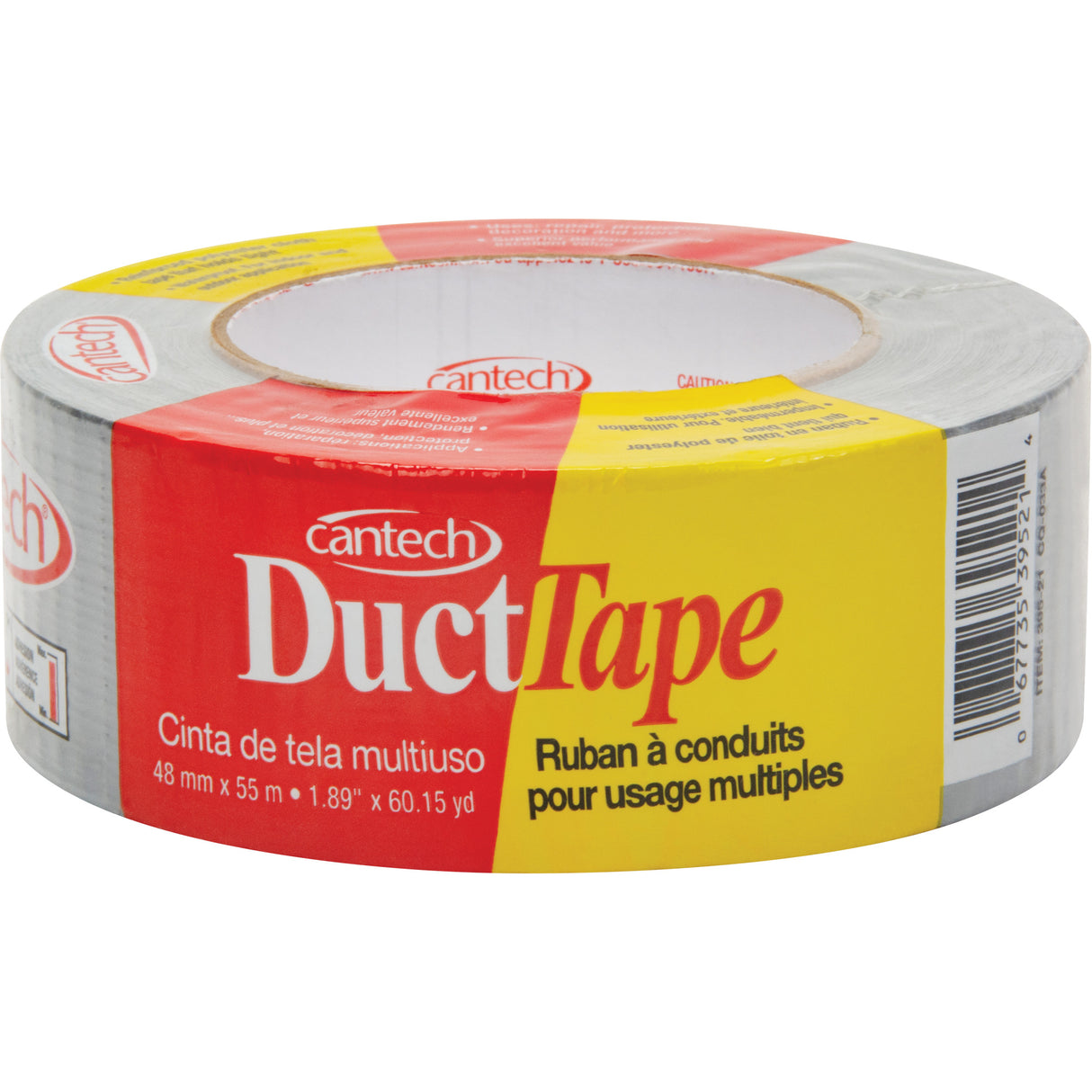 Economy-Grade Poly-Coated Duct Tape, 7 mils, Silver, 48 mm (2") x 55 m (180')