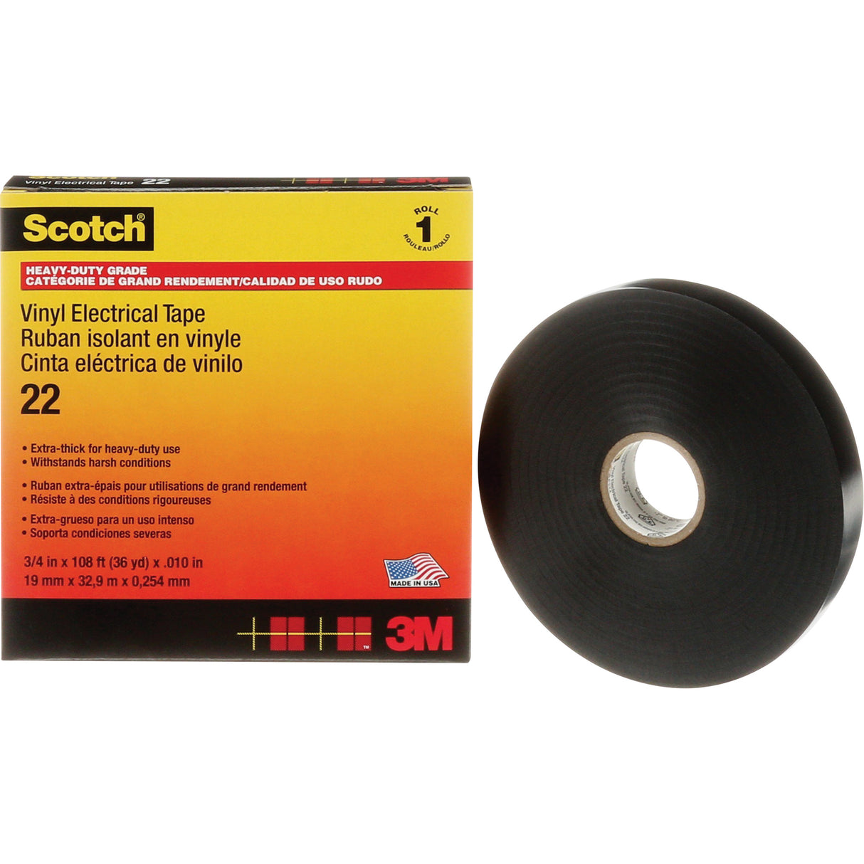 Scotch® Vinyl Electrical Tape, 19 mm (3/4") x 33 m (108'), Black, 10 mils