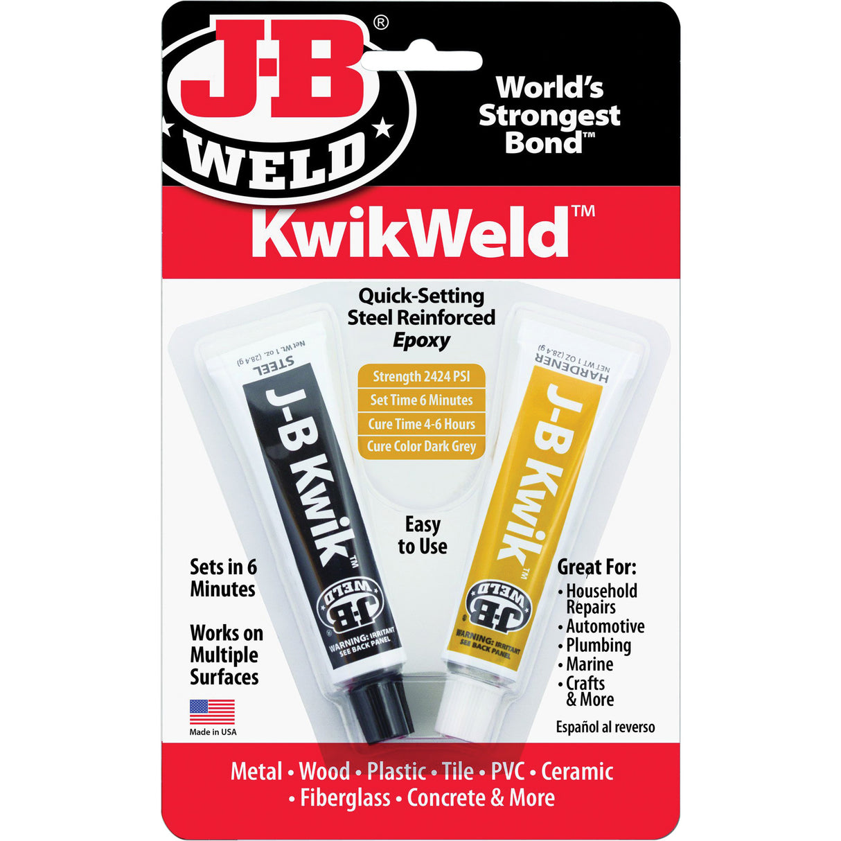 KwikWeld Epoxy, Two-Part, Tube, 2 oz., Grey