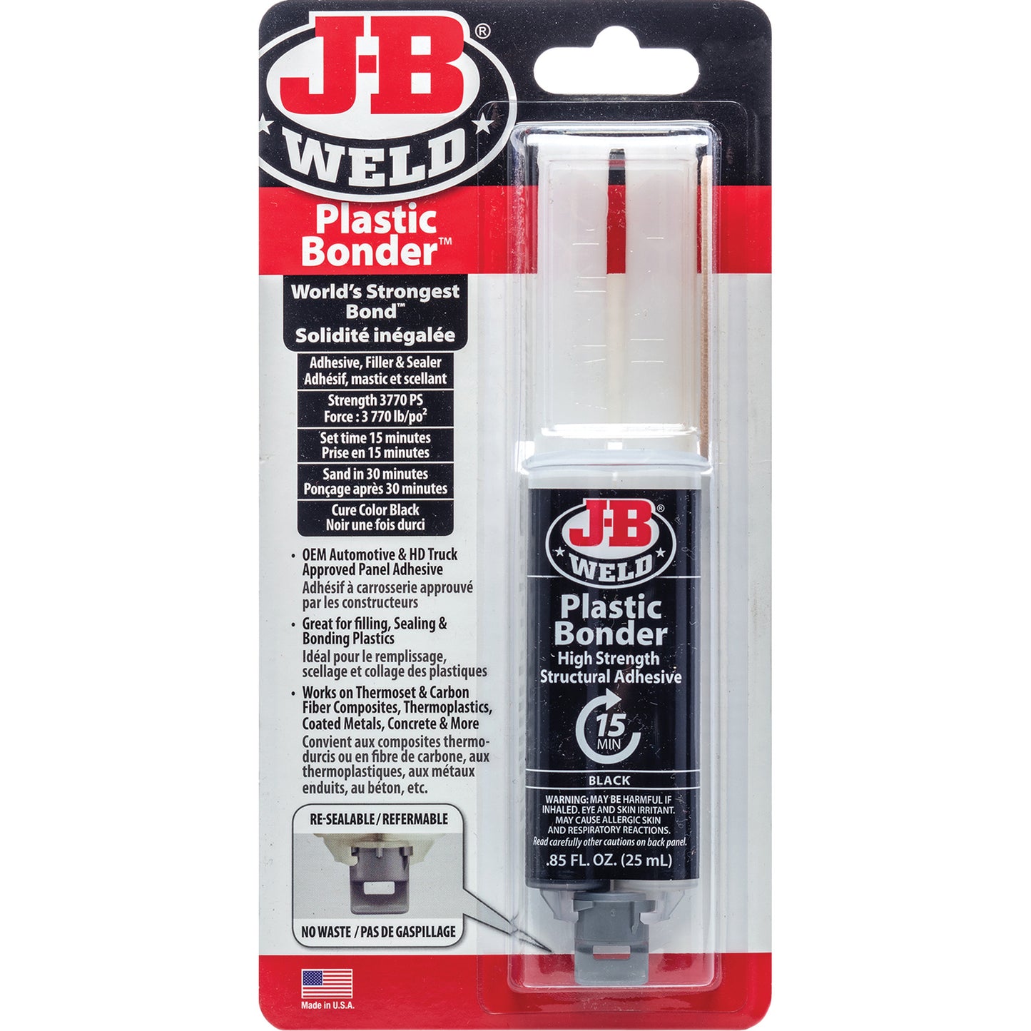 Plastic Bonder Adhesive, 25 ml, Syringe, Two-Part, Black