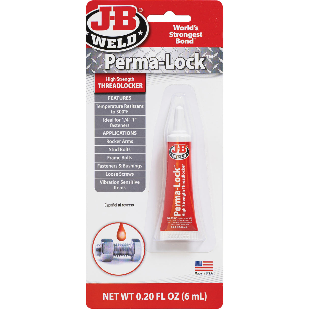 Perma-Lock Threadlocker, Red, High, 6 ml, Tube