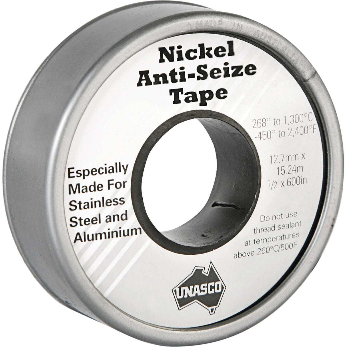 Nickel Anti-Seize Tape, 590" L x 1/2" W, Silver