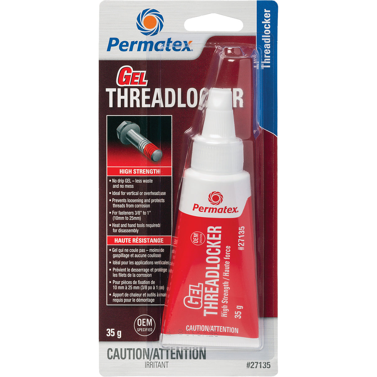Gel Threadlocker, Red, High, 35 g, Tube
