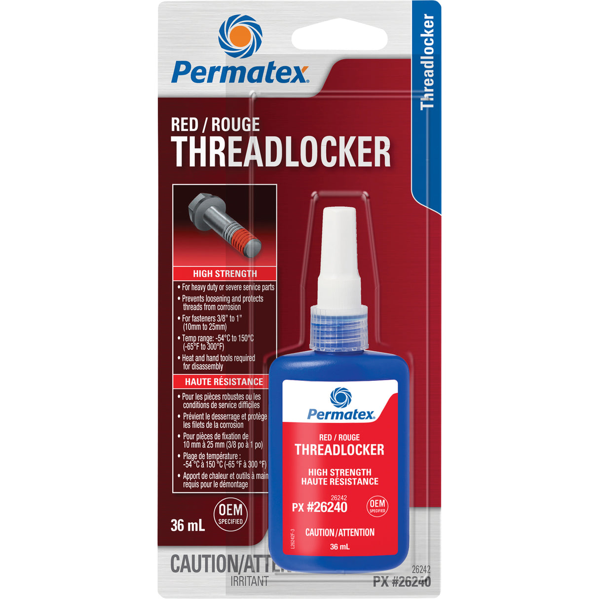Permanent Strength Threadlocker, Red, High, 36 ml, Bottle