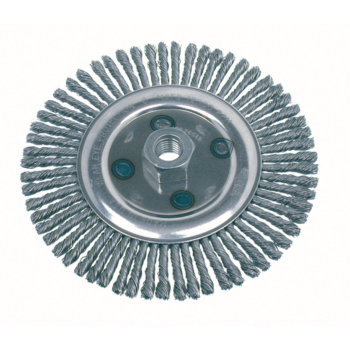 Knot Wire Wheel Brushes - Stringer Bead, 4-7/8" Dia., 0.02" Fill, 5/8"-11 Arbor, Steel