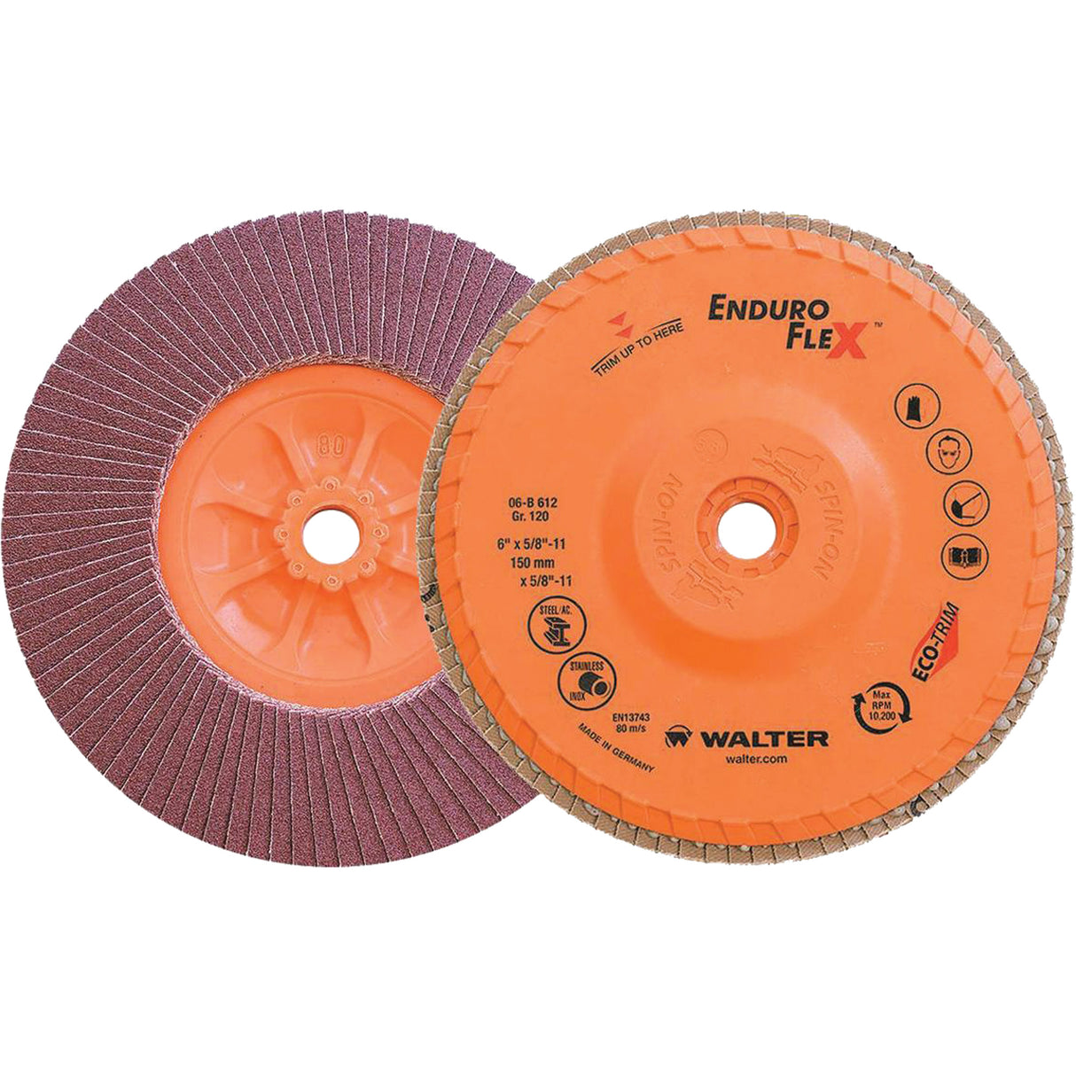 Enduro-Flex™ Flap Disc, 6" x 5/8"-11, Type 27, 120 Grit, Zirconia Alumina