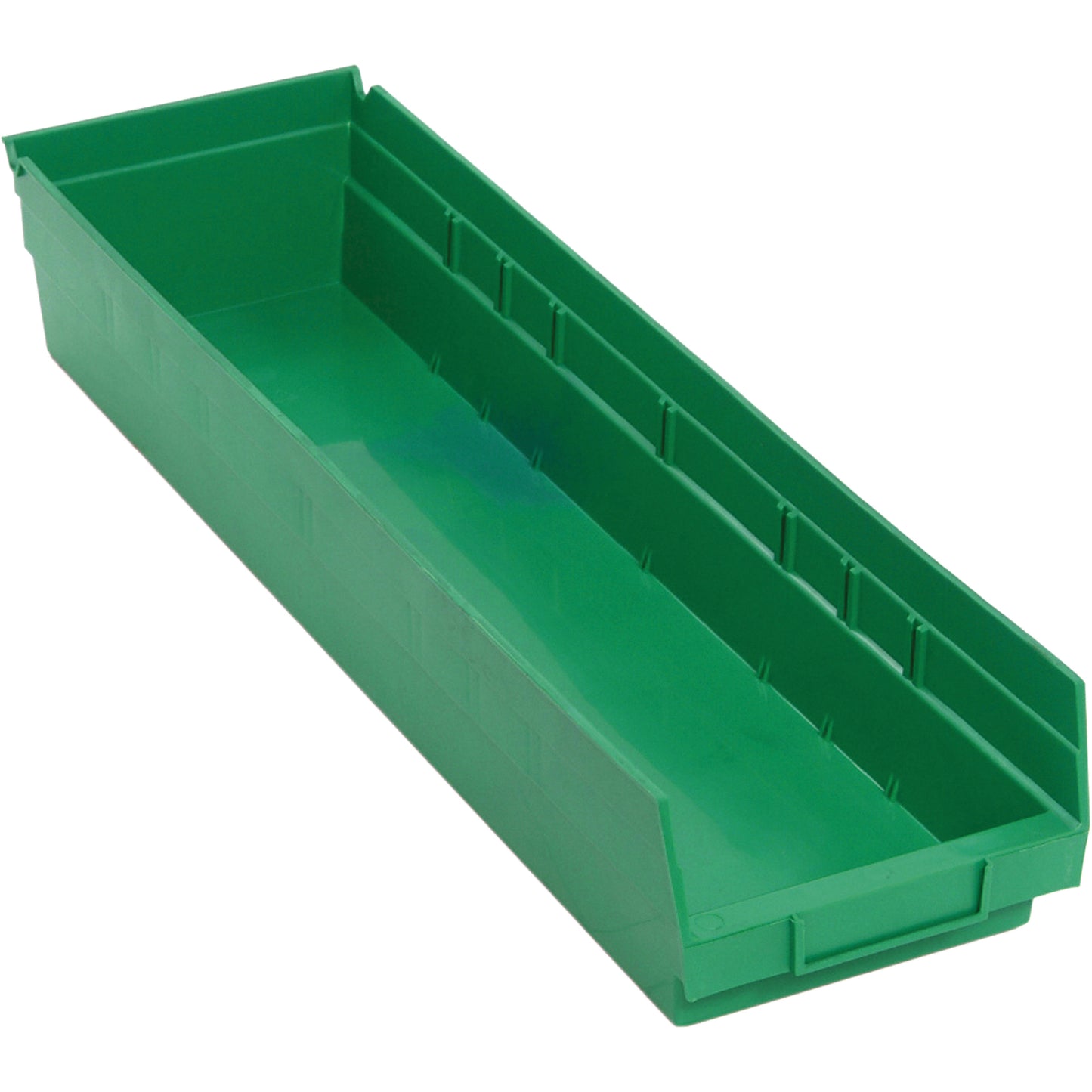 Shelf Bins, 6-5/8" W x 4" H x 23-5/8" D, Green, 50 lbs. Capacity