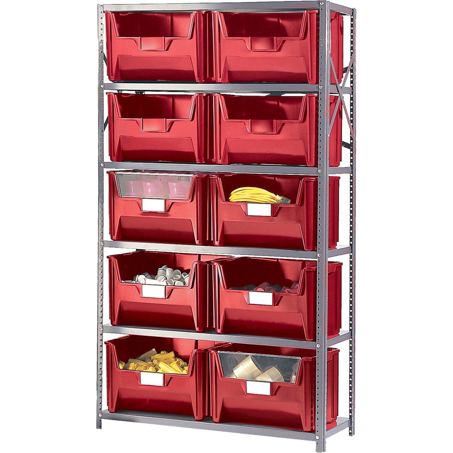 Shelving Unit with Stacking Bins, Enamel, Boltless, 650 lbs. Capacity, 42" W x 75" H x 18" D