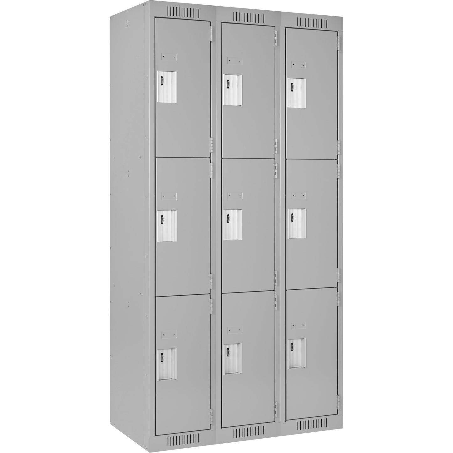 Clean Line™ Lockers, 3 -tier, Bank of 3, 54" x 18" x 72", Steel, Grey, Rivet (Assembled)