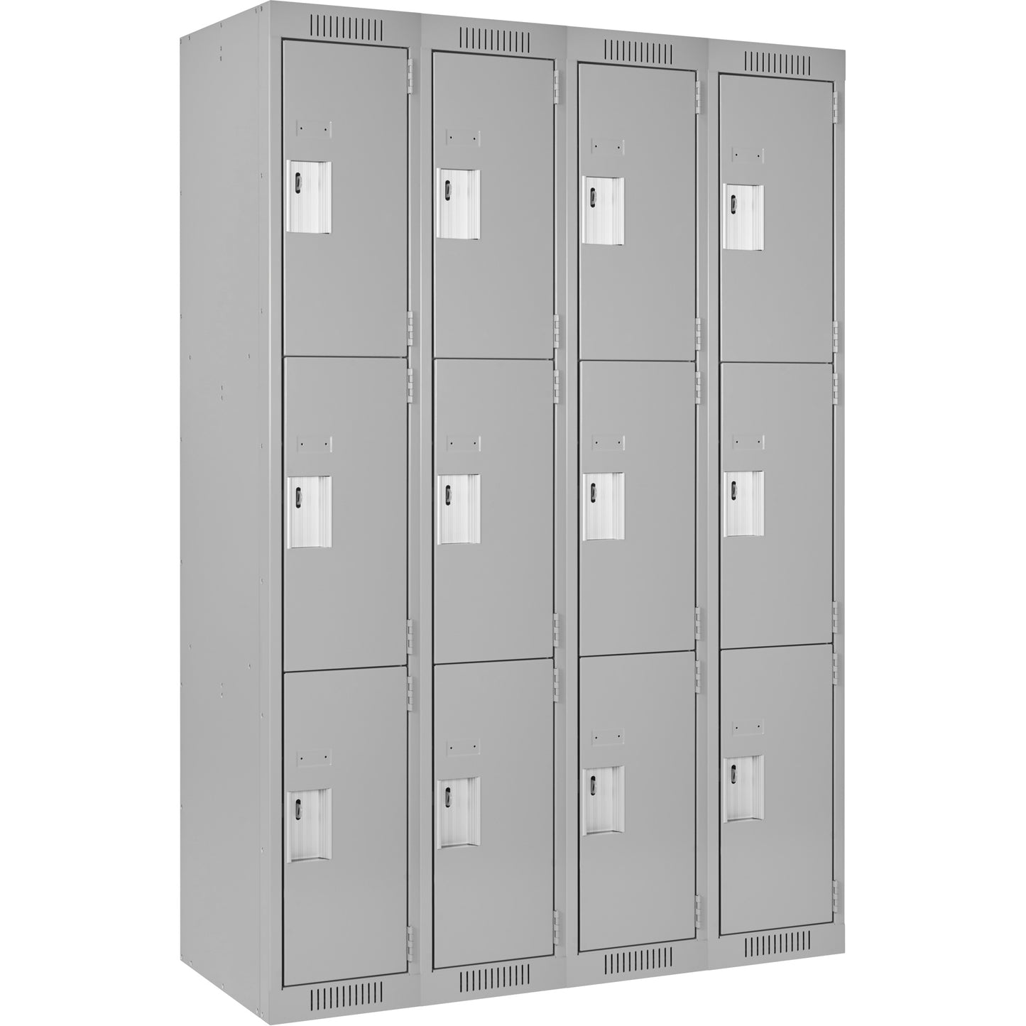 Clean Line™ Lockers, 3 -tier, Bank of 4, 60" x 15" x 72", Steel, Grey, Rivet (Assembled)
