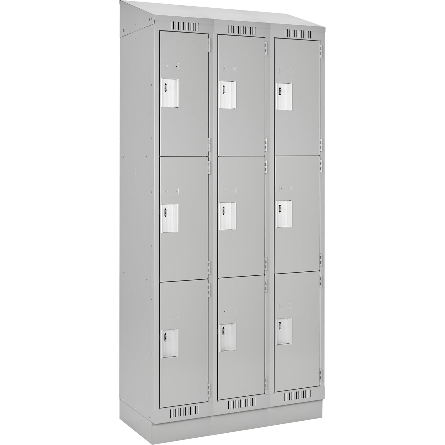 Clean Line™ Lockers, 3 -tier, Bank of 3, 45" x 18" x 82", Steel, Grey, Rivet (Assembled)