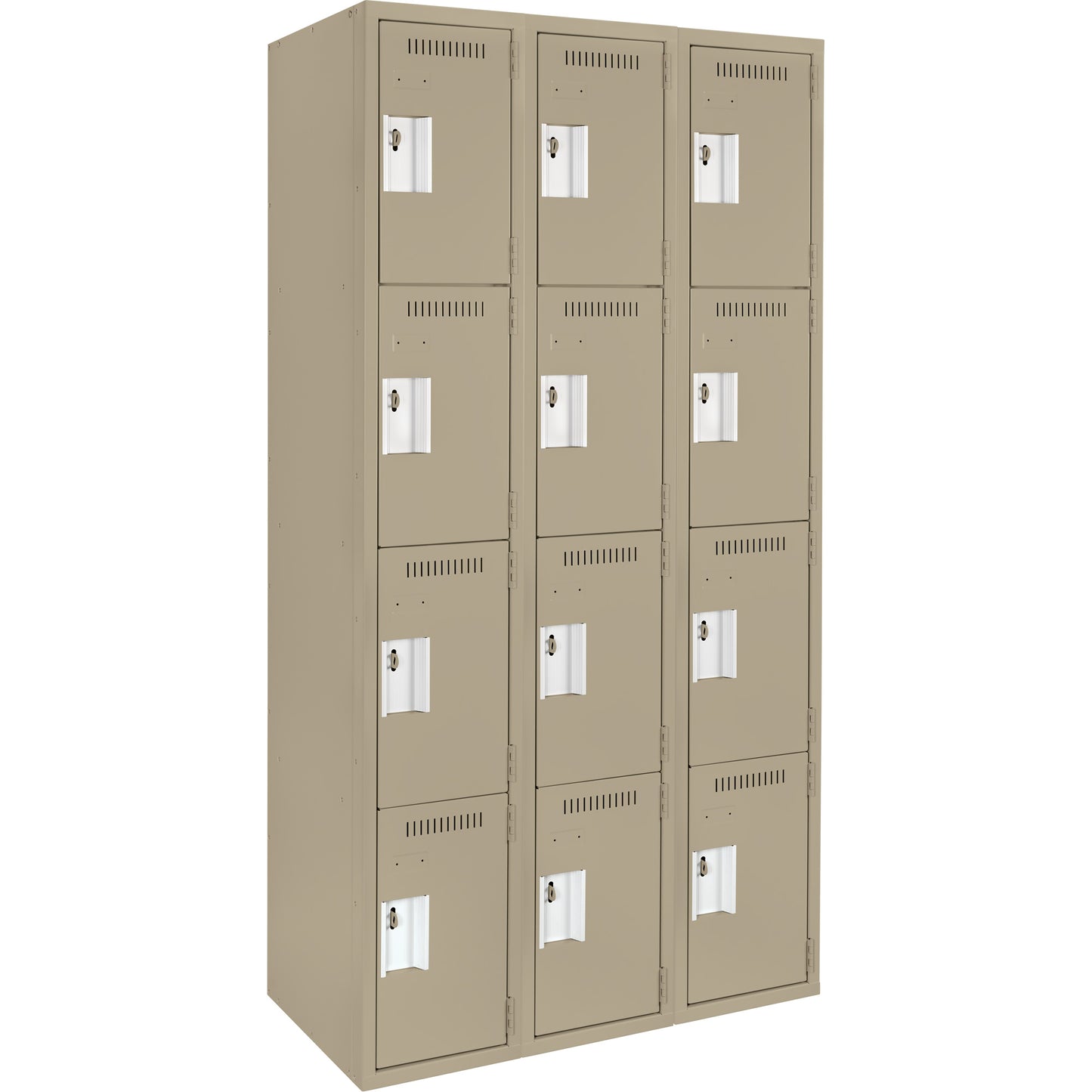 Clean Line™ Lockers, 4 -tier, Bank of 3, 36" x 18" x 72", Steel, Beige, Rivet (Assembled)