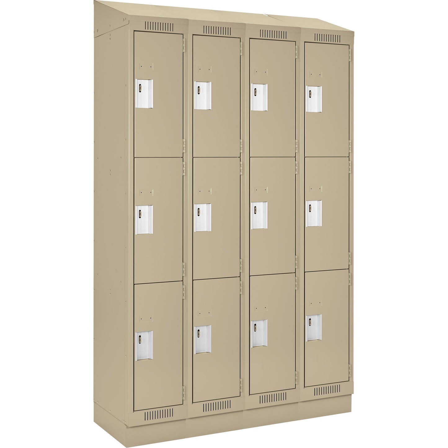 Clean Line™ Lockers, 3 -tier, Bank of 4, 72" x 18" x 82", Steel, Beige, Rivet (Assembled)