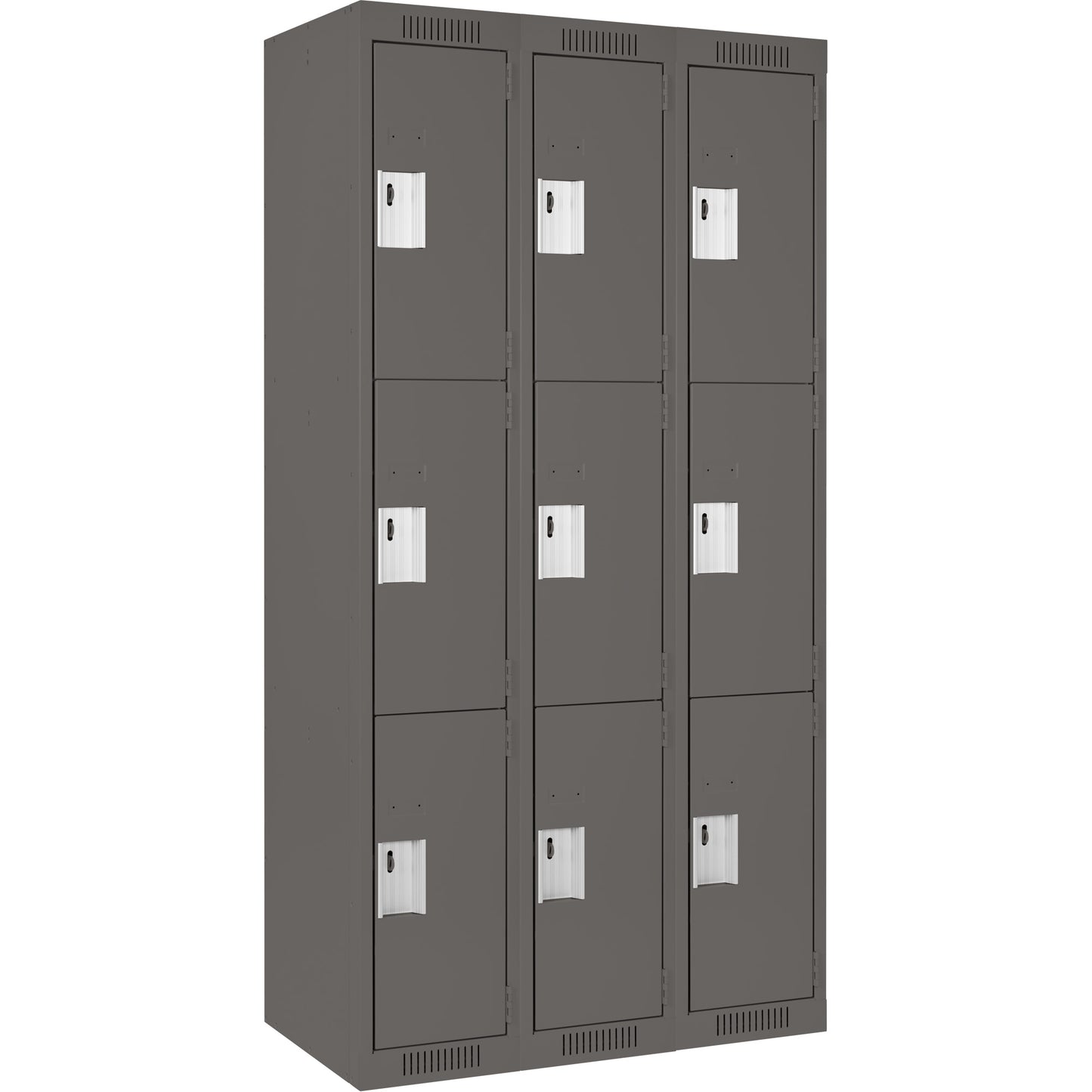 Clean Line™ Lockers, 3 -tier, Bank of 3, 36" x 15" x 72", Steel, Charcoal, Rivet (Assembled)