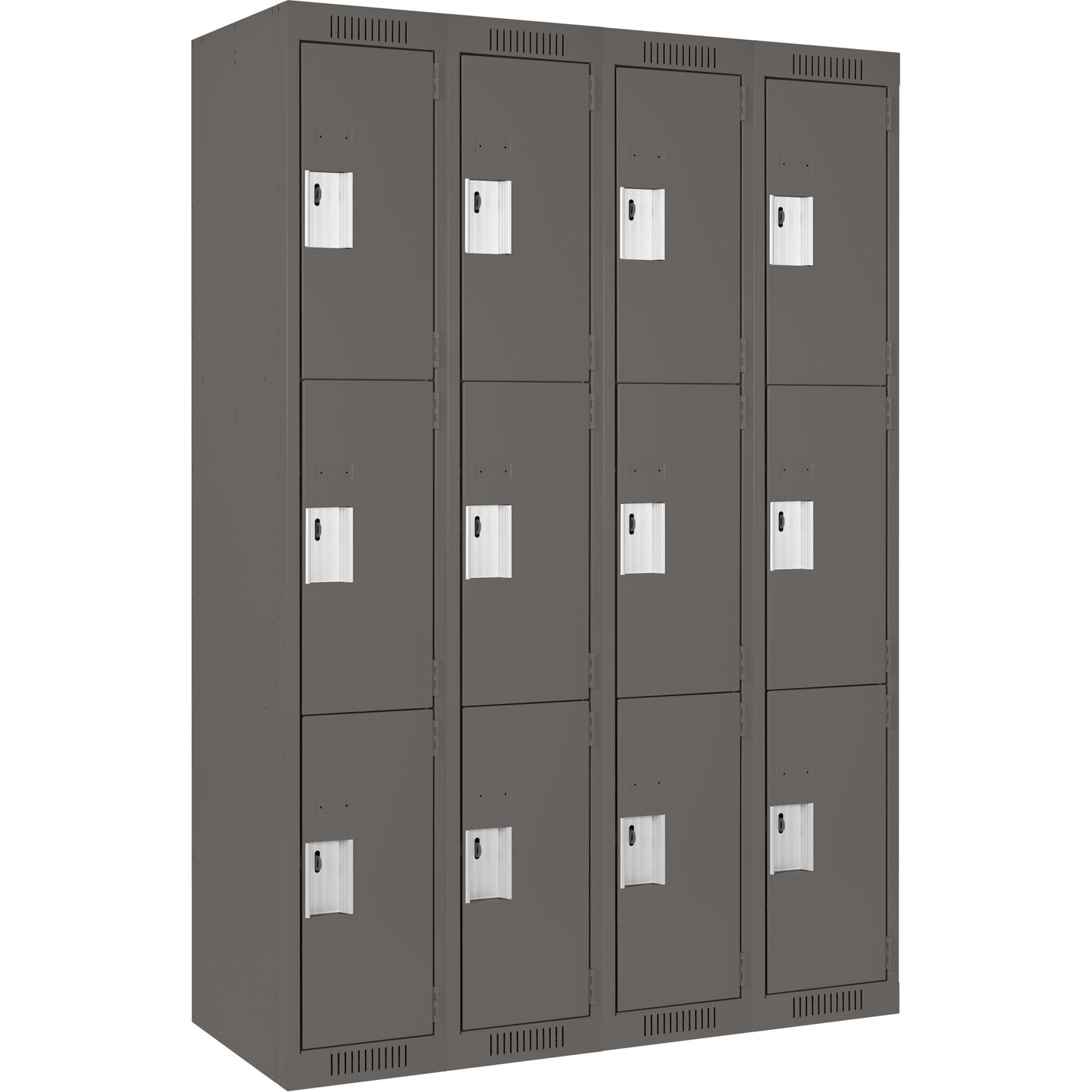 Clean Line™ Lockers, 3 -tier, Bank of 4, 72" x 18" x 72", Steel, Charcoal, Rivet (Assembled)