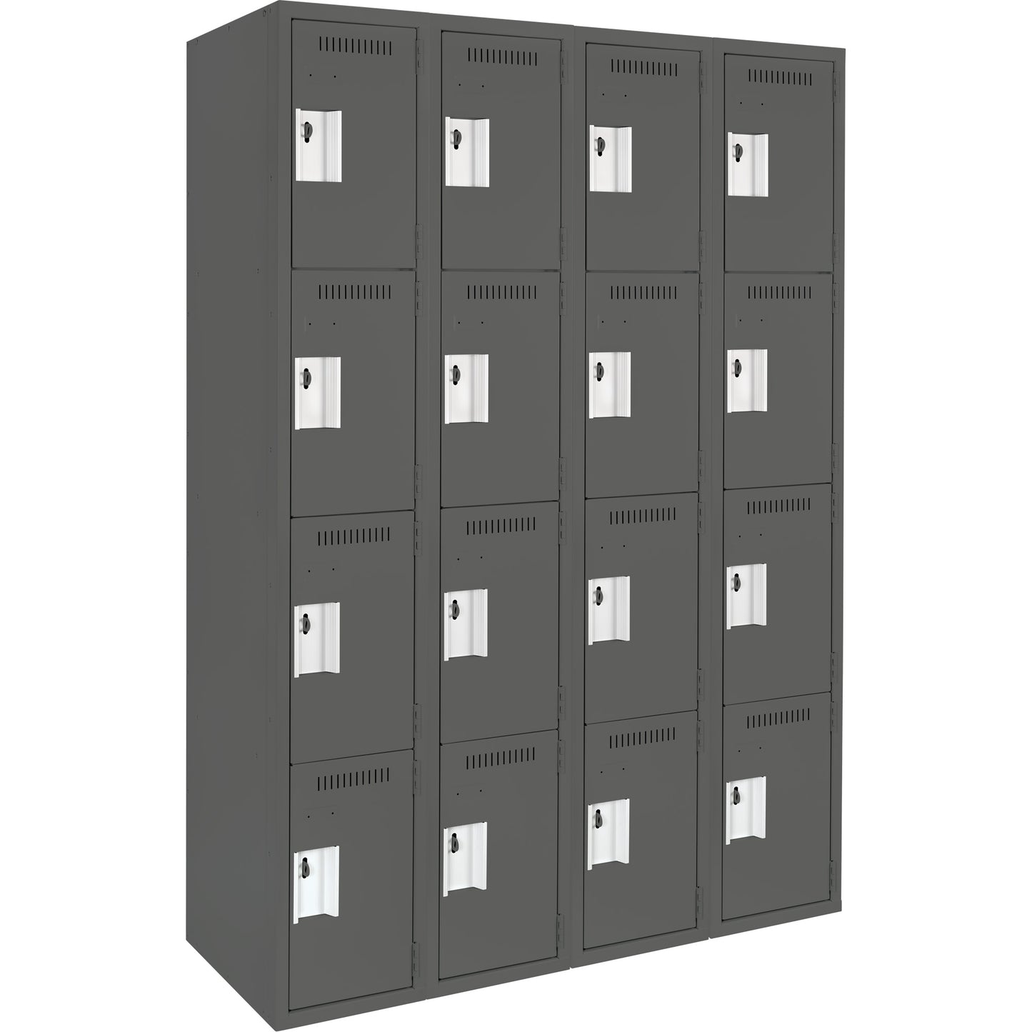 Clean Line™ Lockers, 4 -tier, Bank of 4, 48" x 12" x 72", Steel, Charcoal, Rivet (Assembled)