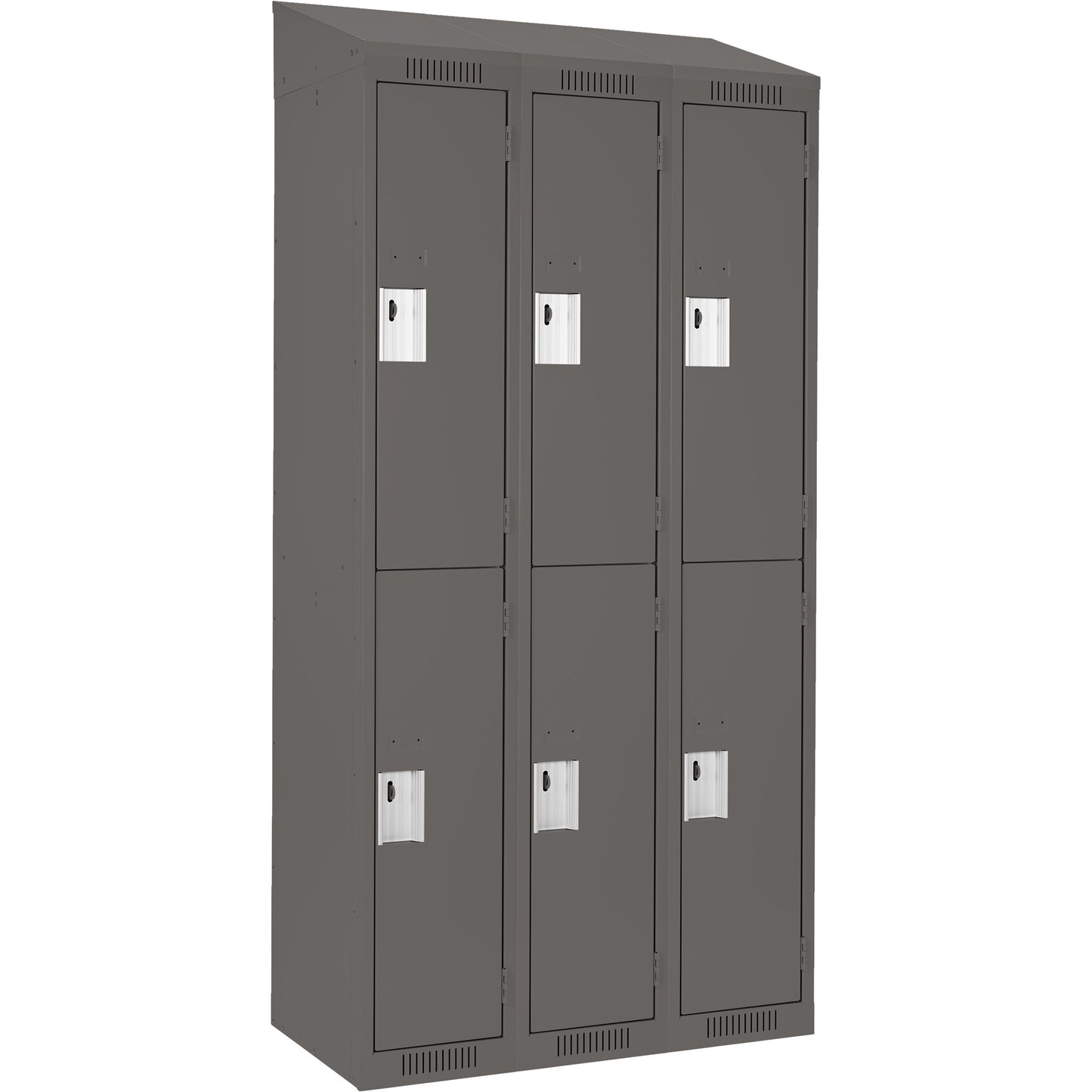 Clean Line™ Lockers, 2 -tier, Bank of 3, 54" x 18" x 78", Steel, Charcoal, Rivet (Assembled)