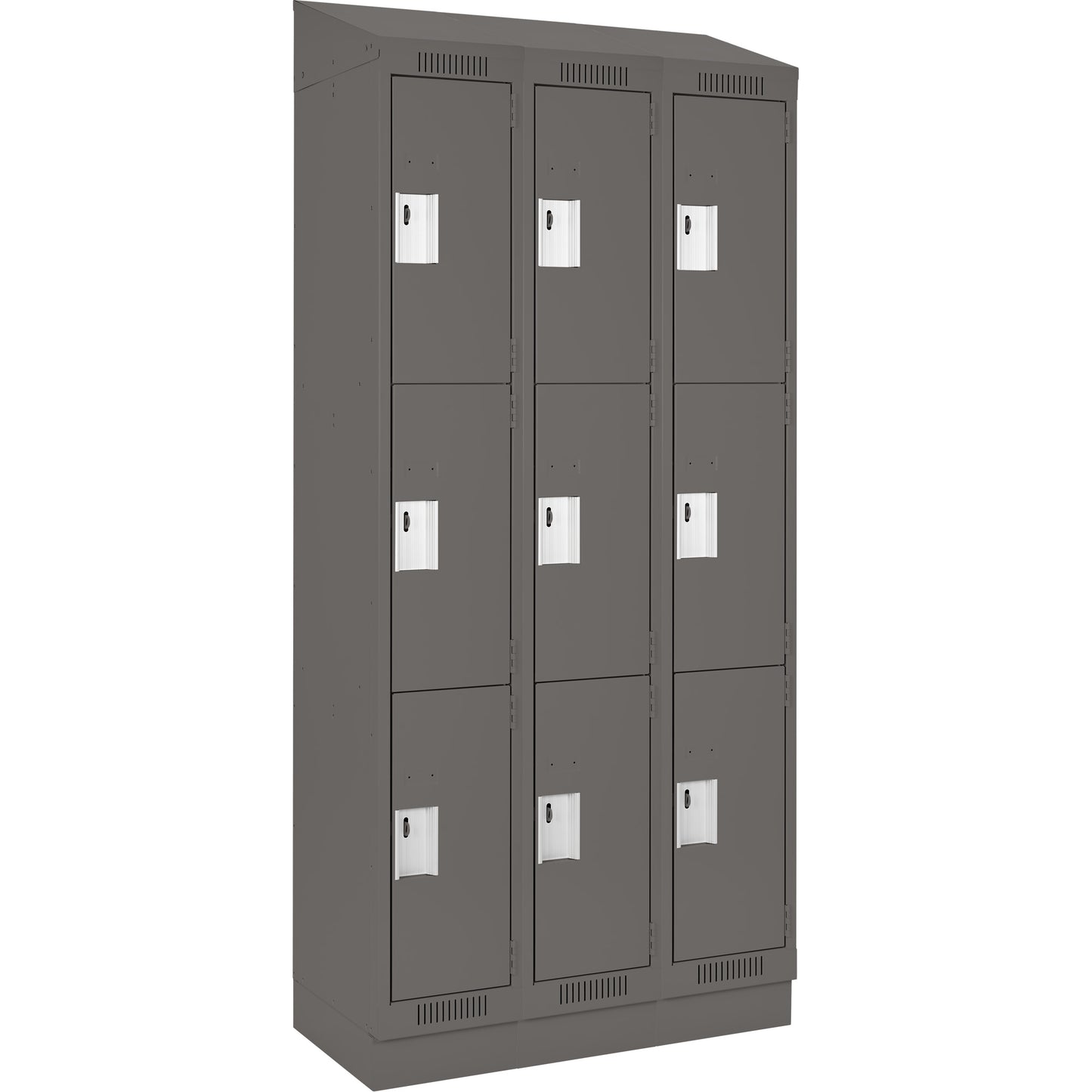 Clean Line™ Lockers, 3 -tier, Bank of 3, 54" x 18" x 82", Steel, Charcoal, Rivet (Assembled)