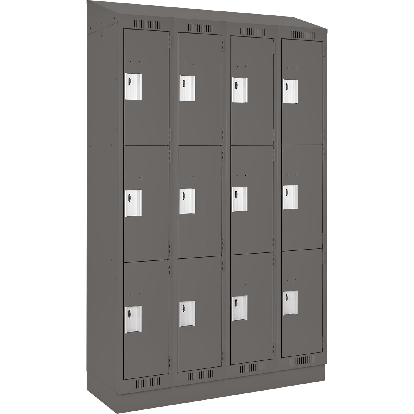 Clean Line™ Lockers, 3 -tier, Bank of 4, 48" x 12" x 82", Steel, Charcoal, Rivet (Assembled)
