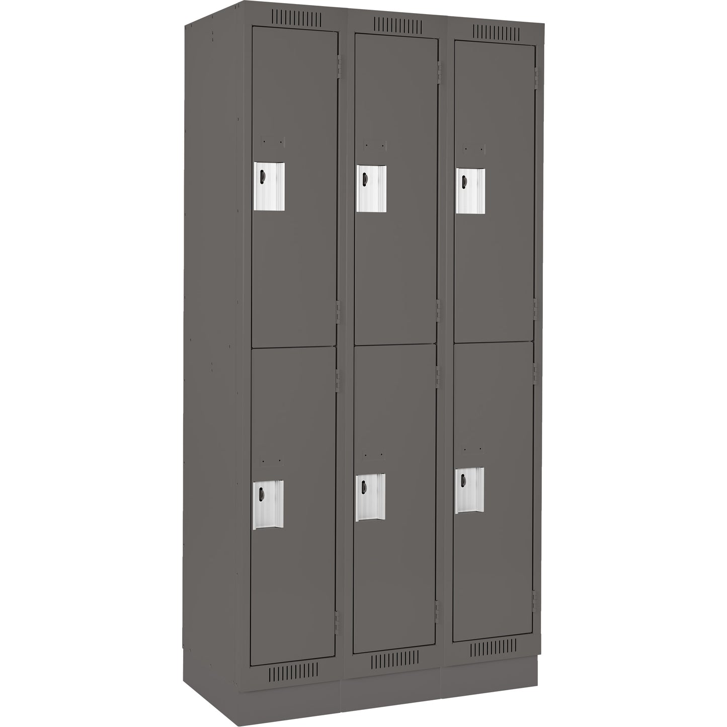 Clean Line™ Lockers, 2 -tier, Bank of 3, 36" x 12" x 76", Steel, Charcoal, Rivet (Assembled)