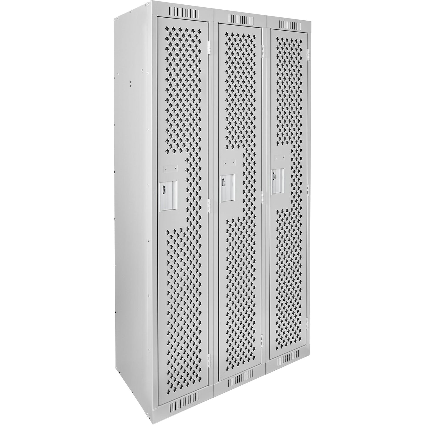 Clean Line™ Lockers, 3 -tier, 12" x 15" x 72", Steel, Grey, Rivet (Assembled), Perforated