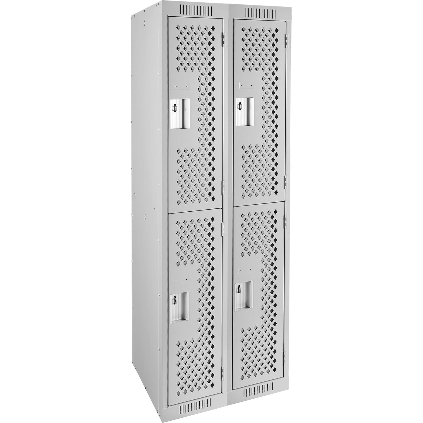 Clean Line™ Lockers, 2 -tier, Bank of 2, 24" x 15" x 72", Steel, Grey, Rivet (Assembled), Perforated