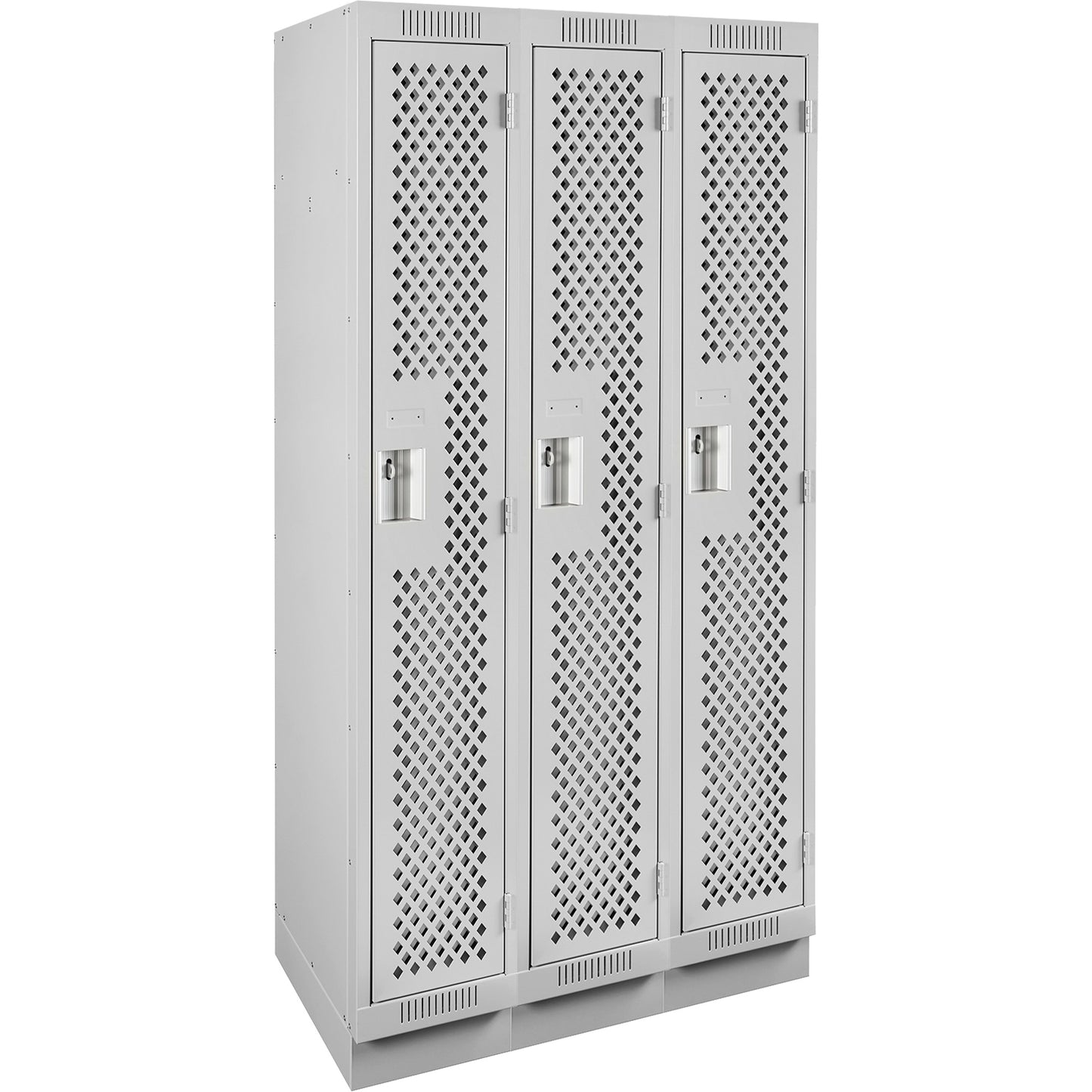 Clean Line™ Lockers, Bank of 3, 36" x 15" x 76", Steel, Grey, Rivet (Assembled), Perforated