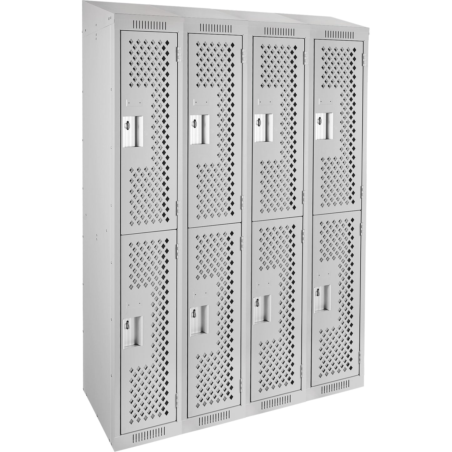 Clean Line™ Lockers, 2 -tier, Bank of 4, 48" x 15" x 78", Steel, Grey, Rivet (Assembled), Perforated