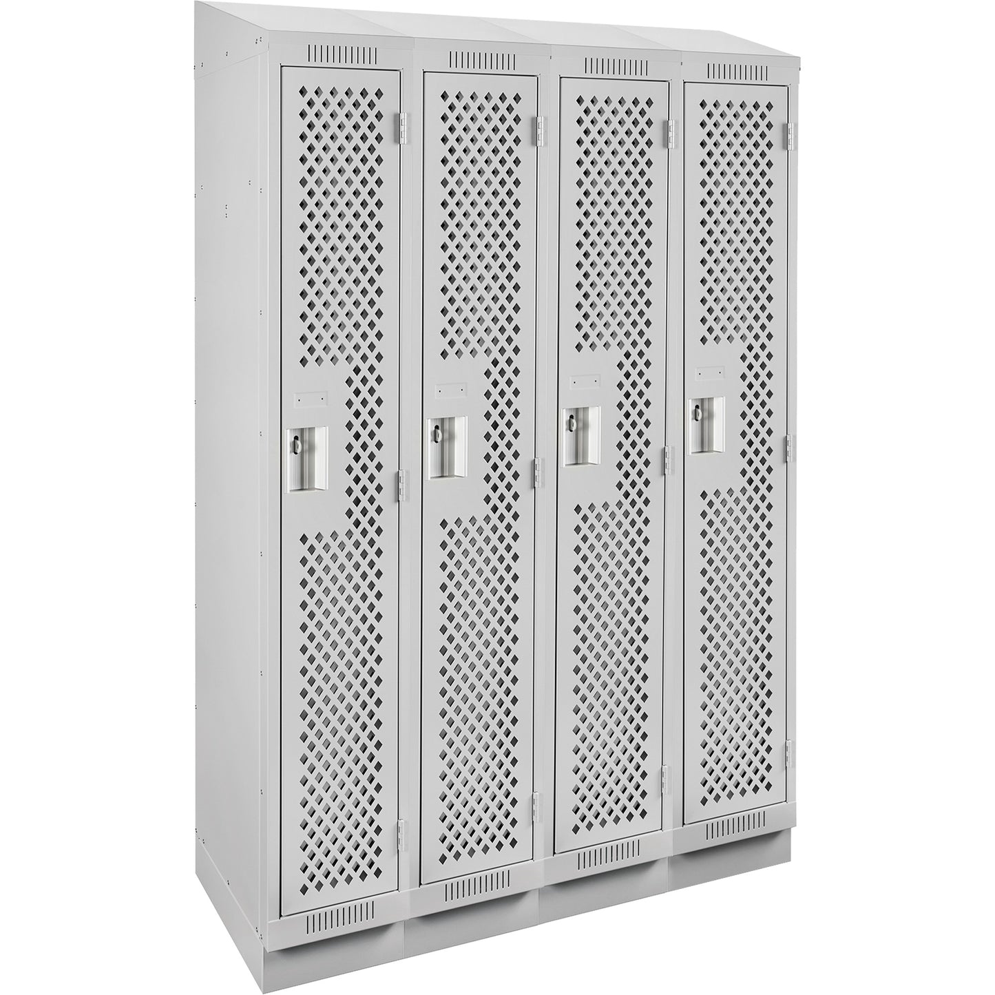 Clean Line™ Lockers, Bank of 4, 48" x 15" x 82", Steel, Grey, Rivet (Assembled), Perforated