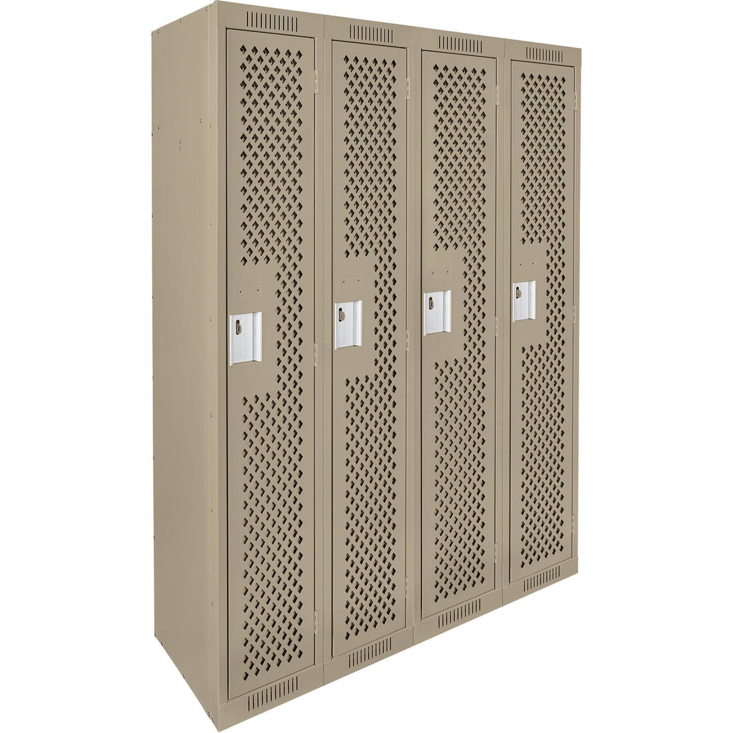 Clean Line™ Lockers, Bank of 4, 48" x 15" x 72", Steel, Beige, Rivet (Assembled), Perforated