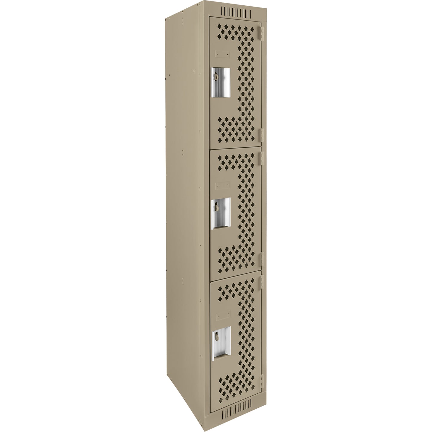 Clean Line™ Lockers, 3 -tier, 12" x 12" x 72", Steel, Beige, Rivet (Assembled), Perforated